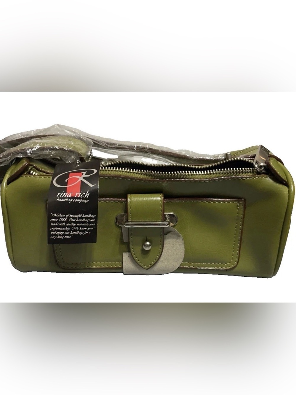 Rina Rich Olive Green Leather Wristlet with Front Buckle